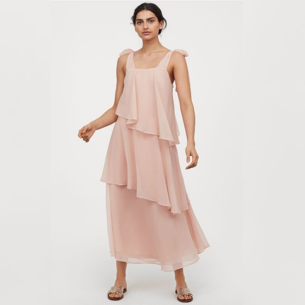 H&M Powder Pink Tiered Maxi Dress